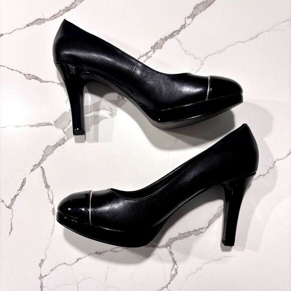 Tahari | Women’s Black Platform Contrast Leather Pump ‘Laurie’ - Picture 4 of 10